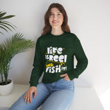Fishing Crewneck Sweatshirt — "Life Is Reel, Fish It!" Graphic Pullover for Anglers
