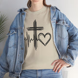 Christian Cross Heart Tee – Faith, Heartbeat & Hope Graphic T-Shirt