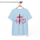 Faith & Heart T‑Shirt — Cross, Heartbeat & Heart Graphic Tee