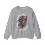 Crewneck Sweatshirt — "Indomitable Fighters, Unbreakable Resolve" Floral Skull Graphic
