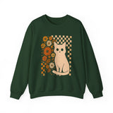 Cat & Retro Daisies Crewneck Sweatshirt