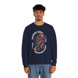 Crewneck Sweatshirt — "Indomitable Fighters, Unbreakable Resolve" Floral Skull Graphic