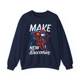 Make New Discoveries Crewneck Sweatshirt — Skull Explorer Graphic Pullover