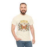 Bohemian Jesus Tee, Vintage Butterfly T-Shirt, Spiritual Apparel, Faith-based Graphic Tee, Unisex Heavy Cotton Shirt