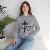 Faith Heartbeat Crewneck Sweatshirt – Cross, Heart & EKG Graphic