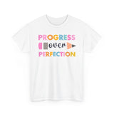 Progress Over Perfection Tee, Inspirational T-Shirt, Motivational Gift, Creative Apparel, Unisex Cotton Shirt