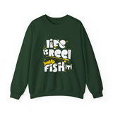 Fishing Crewneck Sweatshirt — "Life Is Reel, Fish It!" Graphic Pullover for Anglers