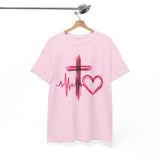 Faith & Heart T‑Shirt — Cross, Heartbeat & Heart Graphic Tee