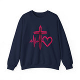 Faith Heartbeat Sweatshirt — Cross & Heart Design Christian Crewneck