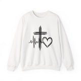 Faith Heartbeat Crewneck Sweatshirt – Cross, Heart & EKG Graphic
