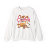 Love Coffee and Dogs Crewneck Sweatshirt — Retro Floral Dog Lover Pullover