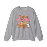 Love Coffee and Dogs Crewneck Sweatshirt — Retro Floral Dog Lover Pullover