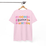 Progress Over Perfection Tee, Inspirational T-Shirt, Motivational Gift, Creative Apparel, Unisex Cotton Shirt