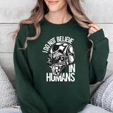 Alien Skull Sweatshirt — "I Do Not Believe in Humans" Graphic Crewneck