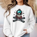 Skull Snowboard Crewneck Sweatshirt – Ski Skull with Goggles & Crossed Snowboards