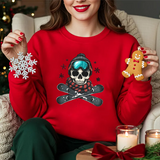 Skull Snowboard Crewneck Sweatshirt – Ski Skull with Goggles & Crossed Snowboards