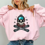Skull Snowboard Crewneck Sweatshirt – Ski Skull with Goggles & Crossed Snowboards