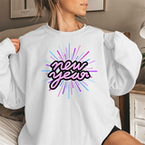 New Year Crewneck Sweatshirt — Retro Neon 'new year' Graphic