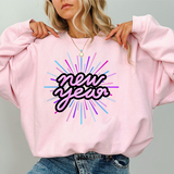 New Year Crewneck Sweatshirt — Retro Neon 'new year' Graphic