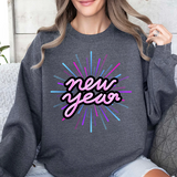 New Year Crewneck Sweatshirt — Retro Neon 'new year' Graphic