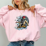 Surfer Skeleton Crewneck Sweatshirt – Retro Skull Wave Surfing Graphic