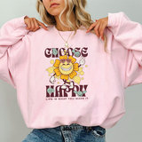 Choose Happy Crewneck Sweatshirt – Retro Sunflower Positive Vibe Pullover