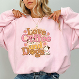 Love Coffee and Dogs Crewneck Sweatshirt — Retro Floral Dog Lover Pullover