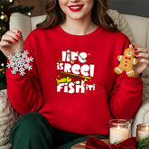 Fishing Crewneck Sweatshirt — "Life Is Reel, Fish It!" Graphic Pullover for Anglers