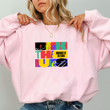 Crewneck Sweatshirt — Bold Colorblock 'Break the Rules' Graphic