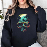 Skull Sunglasses Sweatshirt — Tropical Palm Skull Crewneck ("13" Lens)