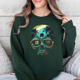 Skull Sunglasses Sweatshirt — Tropical Palm Skull Crewneck ("13" Lens)