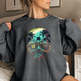 Skull Sunglasses Sweatshirt — Tropical Palm Skull Crewneck ("13" Lens)