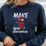 Make New Discoveries Crewneck Sweatshirt — Skull Explorer Graphic Pullover