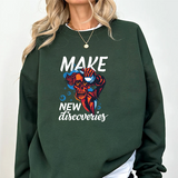 Make New Discoveries Crewneck Sweatshirt — Skull Explorer Graphic Pullover