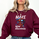 Make New Discoveries Crewneck Sweatshirt — Skull Explorer Graphic Pullover