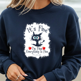 Funny 'It's Fine' Cat Sweatshirt — Cute Black Cat Graphic Crewneck
