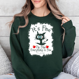 Funny 'It's Fine' Cat Sweatshirt — Cute Black Cat Graphic Crewneck