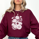 Floral Daisies Crewneck Sweatshirt — Monochrome Garden Graphic