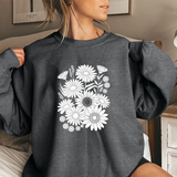 Floral Daisies Crewneck Sweatshirt — Monochrome Garden Graphic