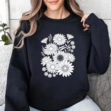 Floral Daisies Crewneck Sweatshirt — Monochrome Garden Graphic