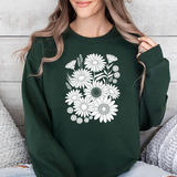 Floral Daisies Crewneck Sweatshirt — Monochrome Garden Graphic