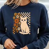 Cat & Retro Daisies Crewneck Sweatshirt