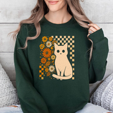 Cat & Retro Daisies Crewneck Sweatshirt