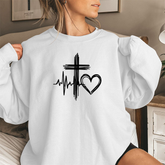 Faith Heartbeat Crewneck Sweatshirt β Cross, Heart & EKG Graphic