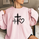 Faith Heartbeat Crewneck Sweatshirt – Cross, Heart & EKG Graphic
