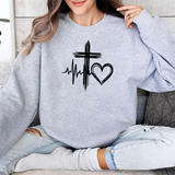 Faith Heartbeat Crewneck Sweatshirt – Cross, Heart & EKG Graphic