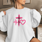 Faith Heartbeat Sweatshirt — Cross & Heart Design Christian Crewneck