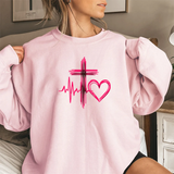 Faith Heartbeat Sweatshirt — Cross & Heart Design Christian Crewneck