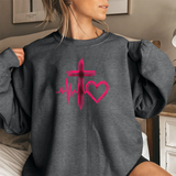 Faith Heartbeat Sweatshirt — Cross & Heart Design Christian Crewneck