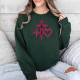 Faith Heartbeat Sweatshirt — Cross & Heart Design Christian Crewneck
